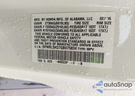 2016 Honda Odyssey Se из США, поврежденный, VIN 5FNRL5H37GB075834